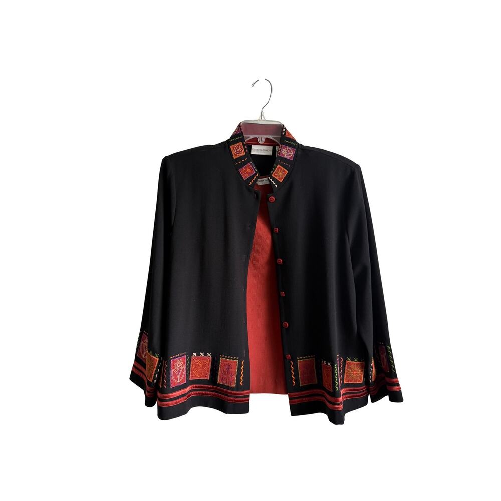 Draper’s & Damon’s Petite XL Embroidered Jacket & Shell Set Black Rust Orange